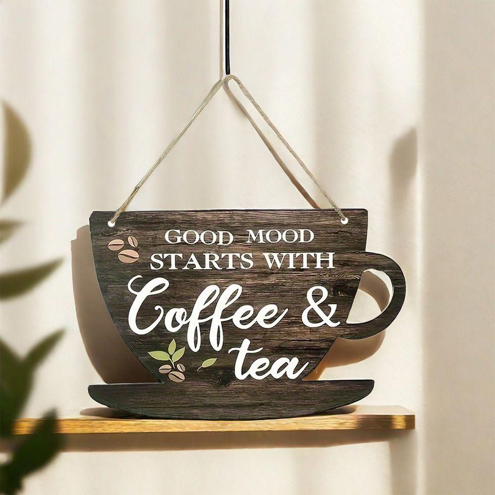 Vintage Coffee Shop Signage Wooden Wall Hanging Wall Decoration Coffee Cup Doorplate  Home