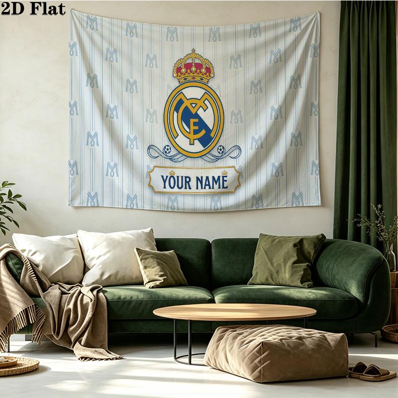 Custom Name Real Madrid Printed Tapestry – Wall Hanging for Bedrooms, Dorms, and Home Decor