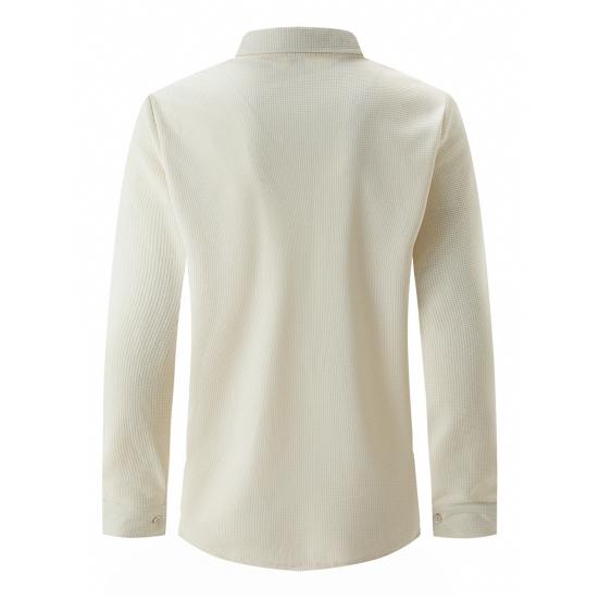 Мужской костюм-двойка, повседневная рубашка с длинным рукавом с вафельным узором, брюки на шнурке, весенне-осенний наряд для офиса