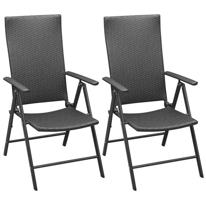 VidaXL Stackable Garden Chairs 2 Pcs Woven Resin Black