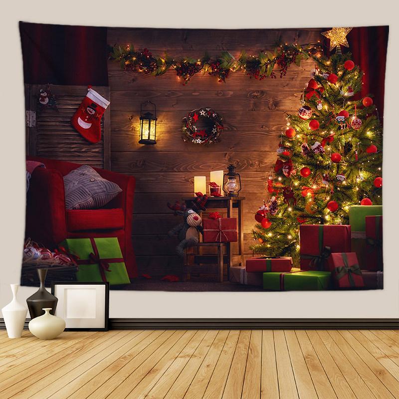 Рождественская елка подарок камин печать гобелен дома гостиная спальня украшение стены фон ткань гобелен
