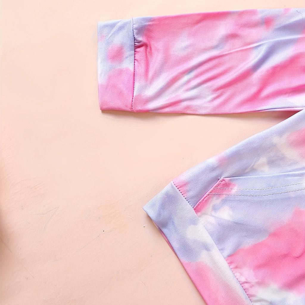 2pcs/Set Tie Dye Hoodie Short Sweatshirt Top + Jogger Pants Set Fashion Girls Outdoor Clothes Party Gift