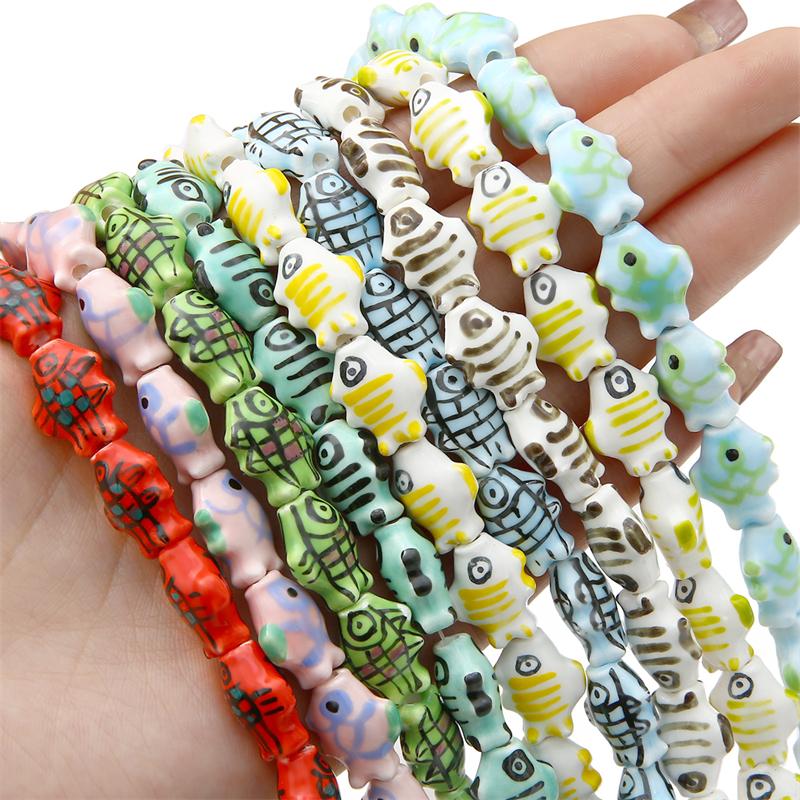 2pcs Hand-Paint Ceramic Porcelain Fish Beads Charm Loose Spacer Beads for Necklace Earring Bracelet DIY Jewelry Craft Making