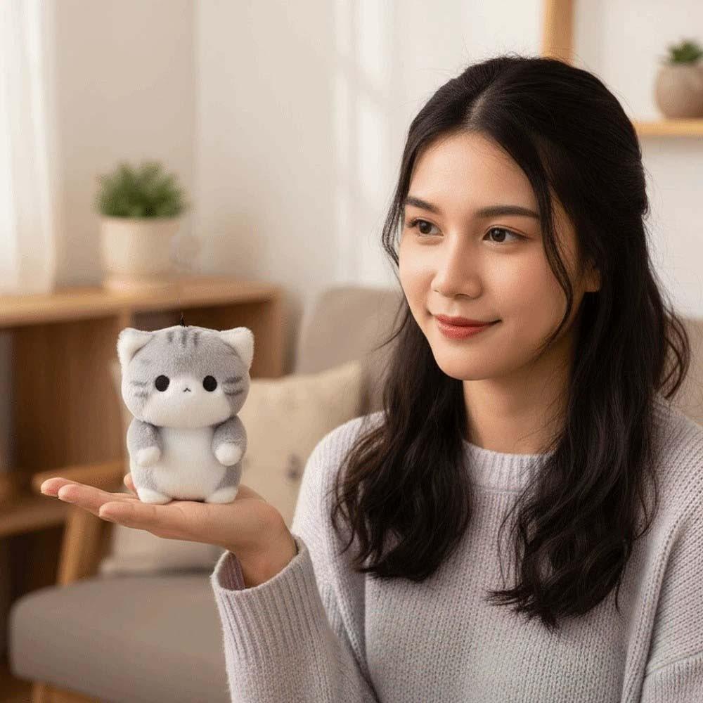 Soft Plush Doll Key Ring PP Cotton Cute Pet Pendant Mini Grey Cat Key Chain Women