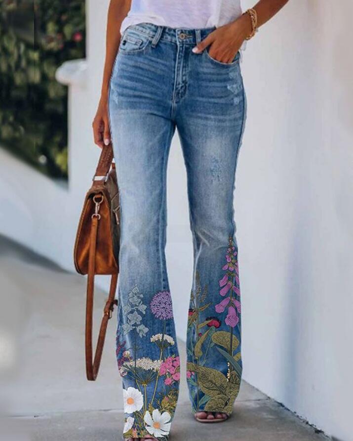 Женские повседневные брюки в стиле ретро со средней посадкой и цветочным принтом 2025