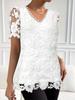 Summer Girls Fashion Elegant  Sexy V Neck Lace Short Sleeve Women Outwear Hollow Out Blouses Vacation Streetwear