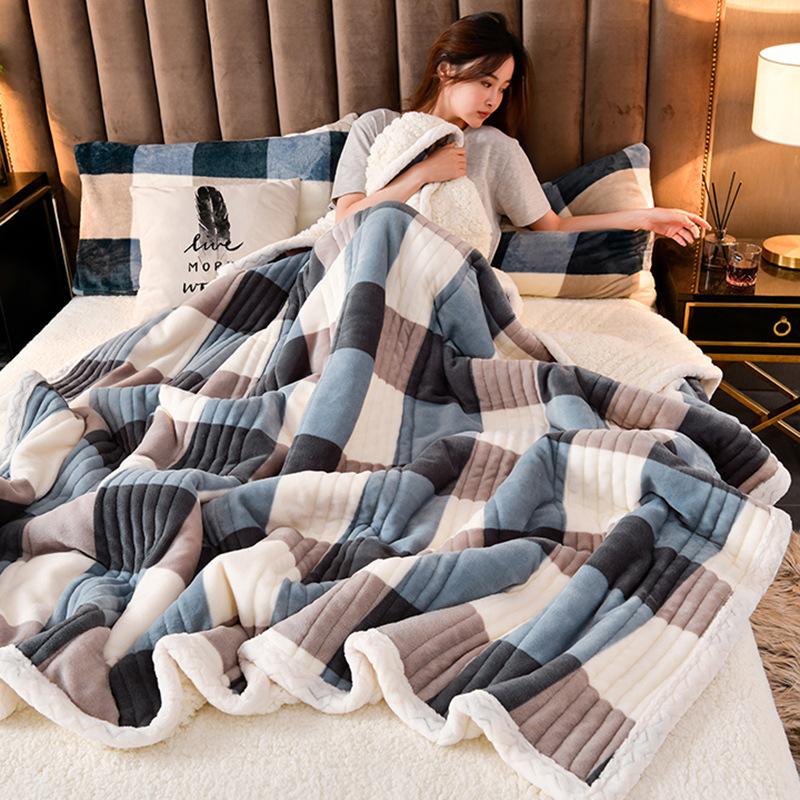 New Winter Double-sided Milk Fleece, Lambswool Blanket, Three Layers of Thickened Warm Blanket