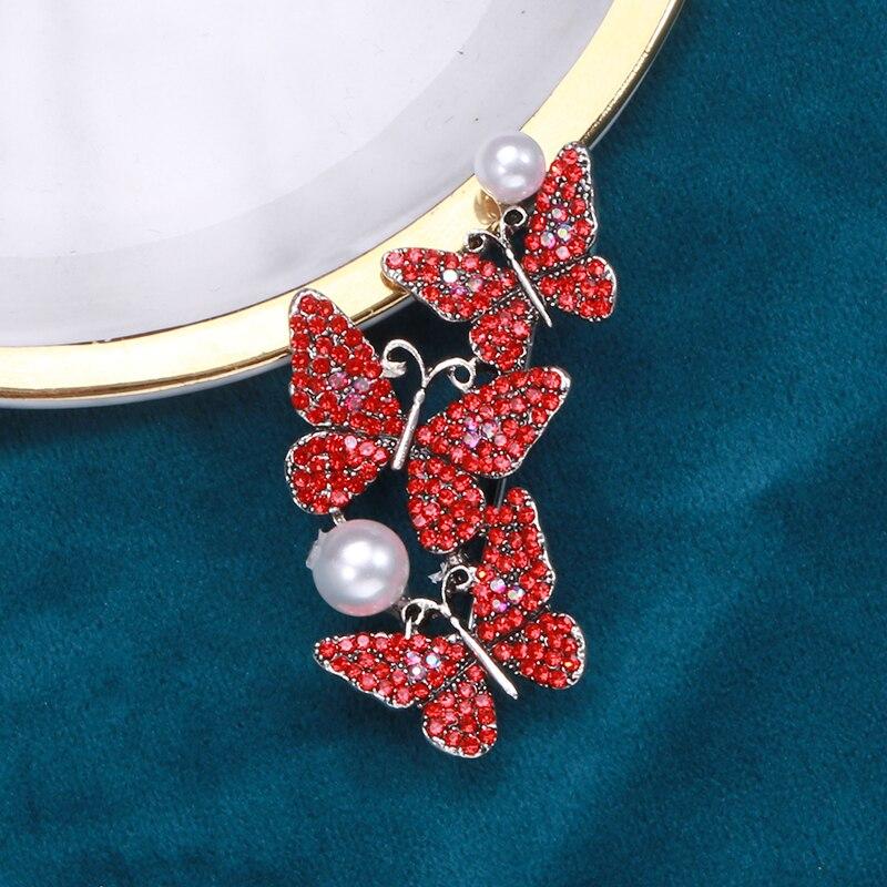 Новая брошь из хрусталя, три красные броши-бабочки для женщин и девочек, брошь в форме листа, одежда, жало, лошадь, игла