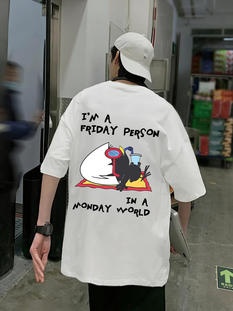 Sleeping In A Monday World Design Man T Shirt Hip Hop All-Match Clothing Casual Cotton Fashion Top O-Neck Unisex Loose Retro Tee