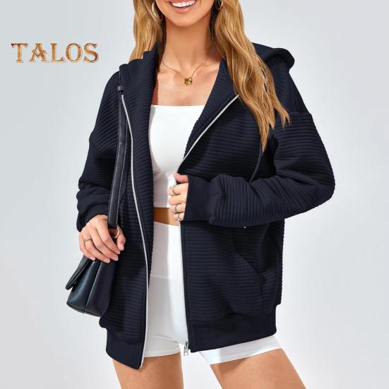 Осень-зима Женское пальто с капюшоном, застегивающееся на молнию, с капюшоном, длинными рукавами, однотонными карманами, утолщенная спортивная куртка, свободная повседневная одежда, школьное пальто