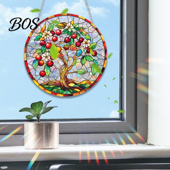 Porch Hanging Decoration Stained Glass Style Window Hanging, Colorful Sun Catchers for Wall Windows, Acrylic Ornament Suncatcher Decor with