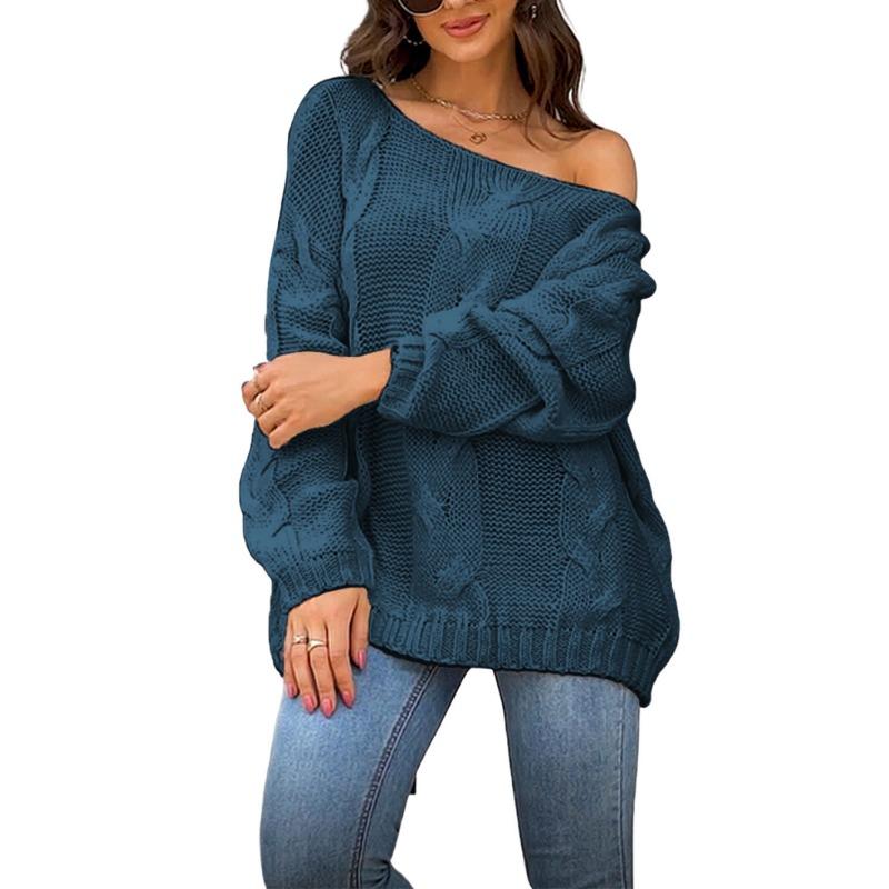 Женский осенне-зимний свитер большого размера с круглым вырезом и свободной вязкой