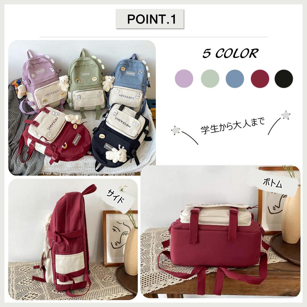 FANDARE Милый рюкзак для женщин, большой вместимости, формат А4, Школьный рюкзак, Простой и легкий, Включает значок на кнопке и плюшевого мишку, Популярен для