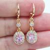 Women Fashion Red Cubic Zirconia CZ Oval Dangle Wedding Earrings Jewelry