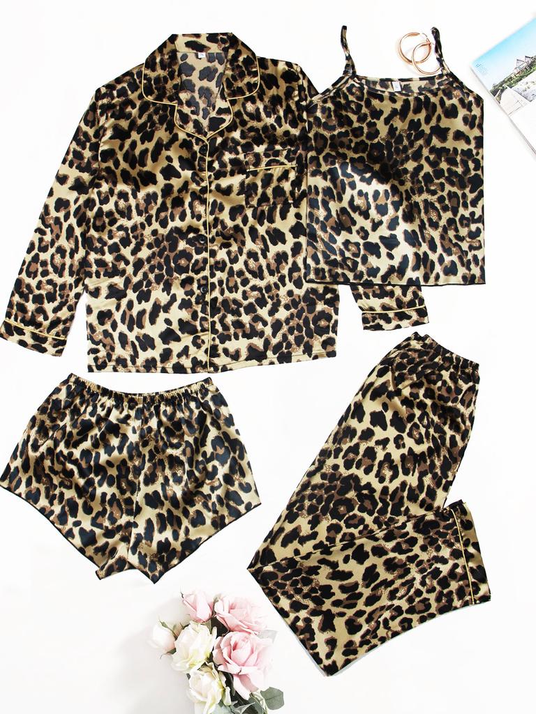 Женская домашняя одежда в европейском и американском стиле, комплект из 4 предметов: майка, шорты, длинные рукава, длинные брюки, пижамный комплект, модная одежда для отдыха с принтом