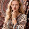Bohemian Watch with Elastic Strap and Arabic One Size Fits Floral Waterproof Quartz Watch with Stretchable Stainless Steel Analog Colorful Ethnic