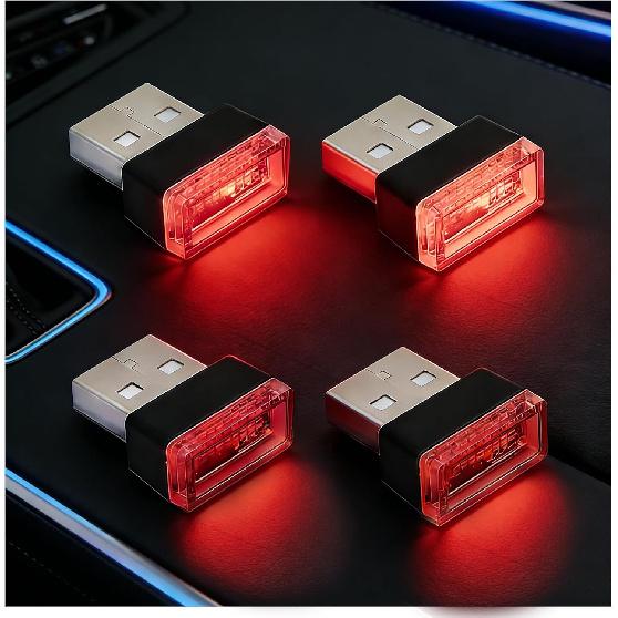 4 PCS USB LED Car Interior Atmosphere Lamp, Mini Portable Plug-in Ambient Lighting Kit, Soft Night Light Decor, Universal Vehicle Accessories for