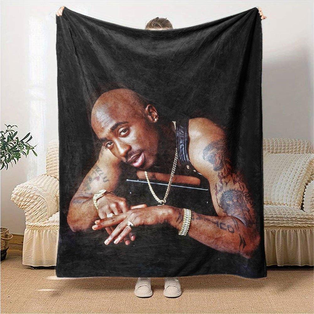 1 шт. Плед в стиле Hip Hop 2Pac, Мягкий, Легкий, Для всех сезонов, Многоцелевой плед для дивана, кровати, офиса и пикников, Французский стиль с культовыми обложками альбомов и цитатами