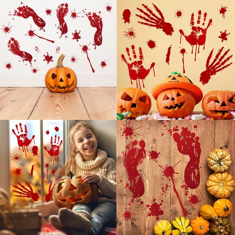 Наклейки на Хэллоуин, ужас, кровь, отпечаток руки, наклейки на дверь, окно, ванная комната, тень, стекло, женский призрак, настенная наклейка, декор на Хэллоуин