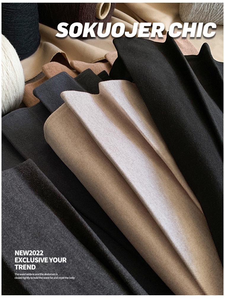 Женская высококачественная черная юбка А-силуэта плиссе из смесовой шерсти - Плотная, с высокой посадкой, стройнящая, большого размера, короткой длины для осени и зимы.