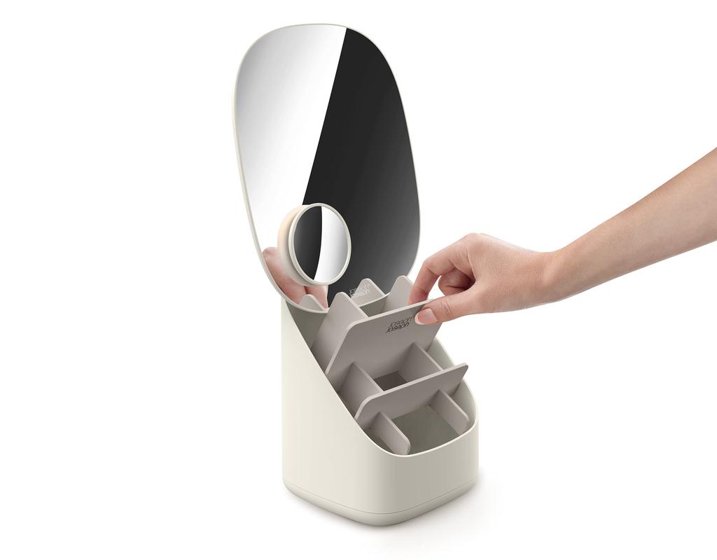 Joseph Joseph Viva Makeup Mirror with 3x Integrated Cosmetic Storage Adjustable Detachable Mini White Product 75001 Magnification, Case, 23x21cm,