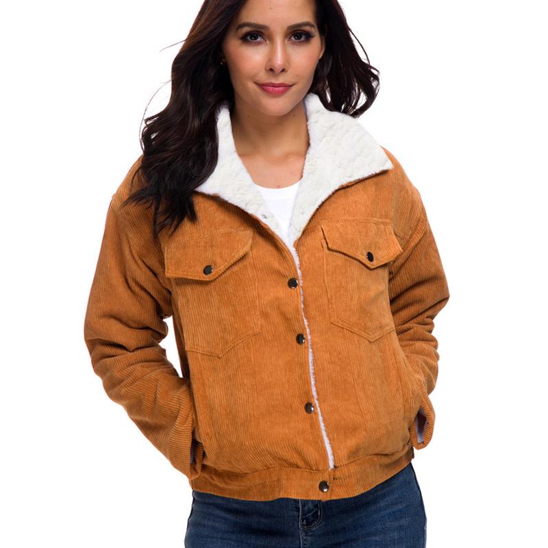 Вельветовая милая верхняя одежда, зимние толстые пальто на подкладке из искусственного меха, парки, женские однотонные куртки-бомберы для девочек