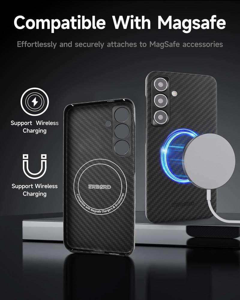Samsung Galaxy S24 Case, ERBORD Full Kevlar, for MagSafe, Black