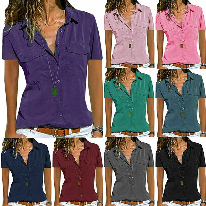 Women Neck V Short Sleeve Shirt Blouse Ladies Summer Tshirt Tops Tee Plus Size