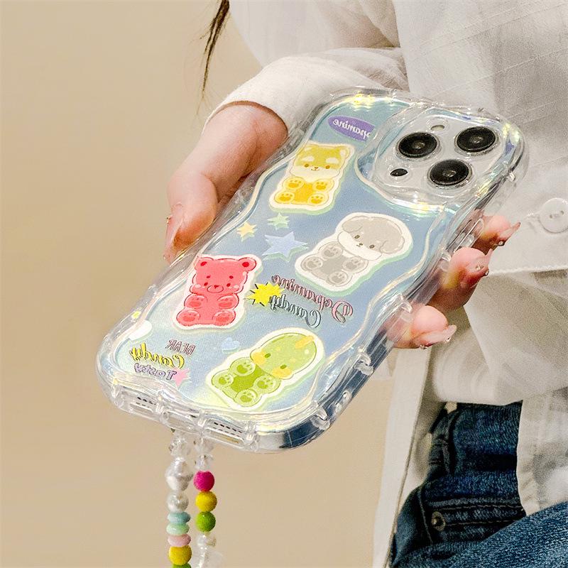 Чехол Zhitai для iPhone 16 Pro с кремовым узором Apple 15 и цепочкой для телефона, совместим с моделями 12, 14, 6/7/8.