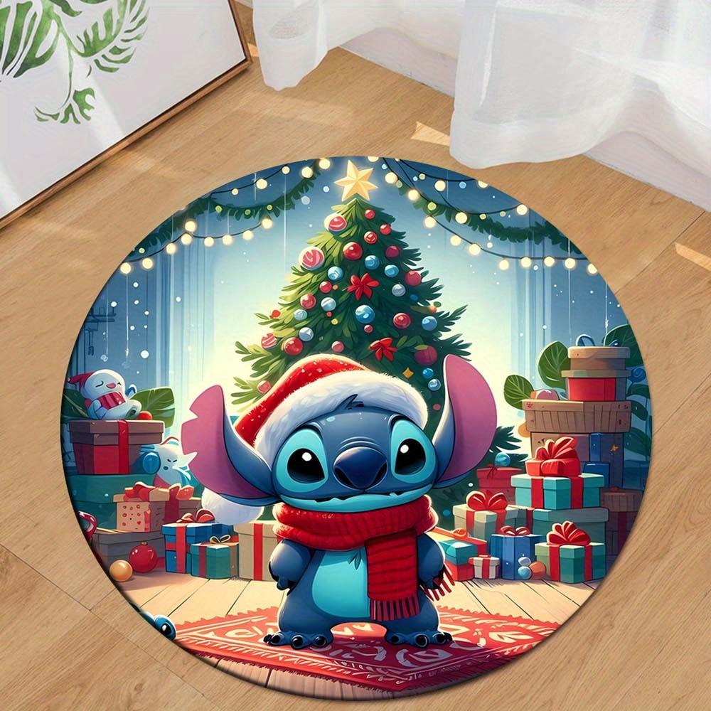 1pc Stitch Christmas Round Area Rug , Playroom Bedroom Living Room Indoor Decor Rug , Perfect for Leisure Areas , Bedside , Cloakroom , and