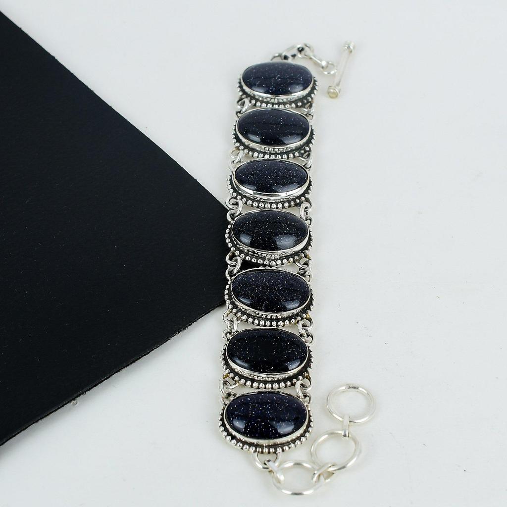 Natural Blue Sunstone Gemstone Handmade 925 Sterling Silver Bracelet, Blue Sunstone Bracelet For Wife, Unisex Bracelet, Mother's Day Gift