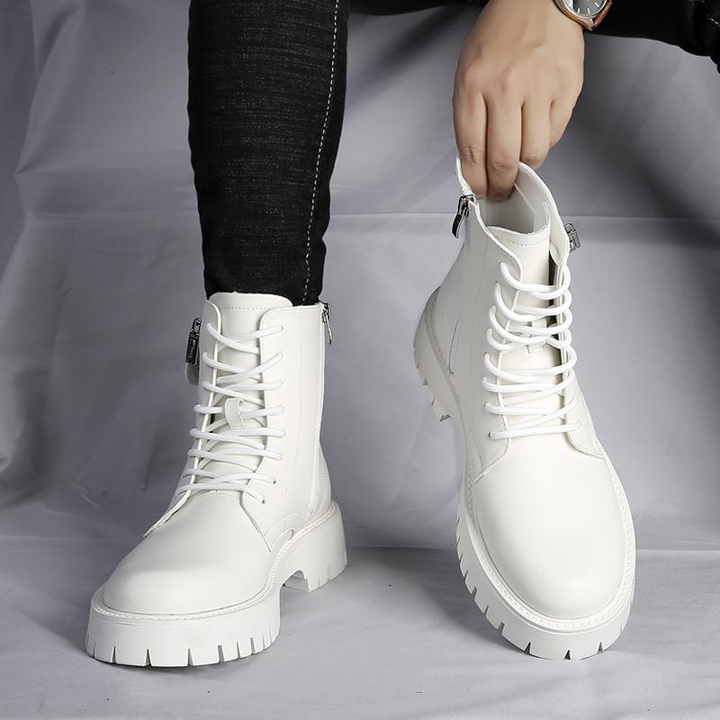 Fashion White Boots For Men New British Style Platform Motorcycle Boots Good Quality Casual Men’s High Top Leather Shoes Punk 2023