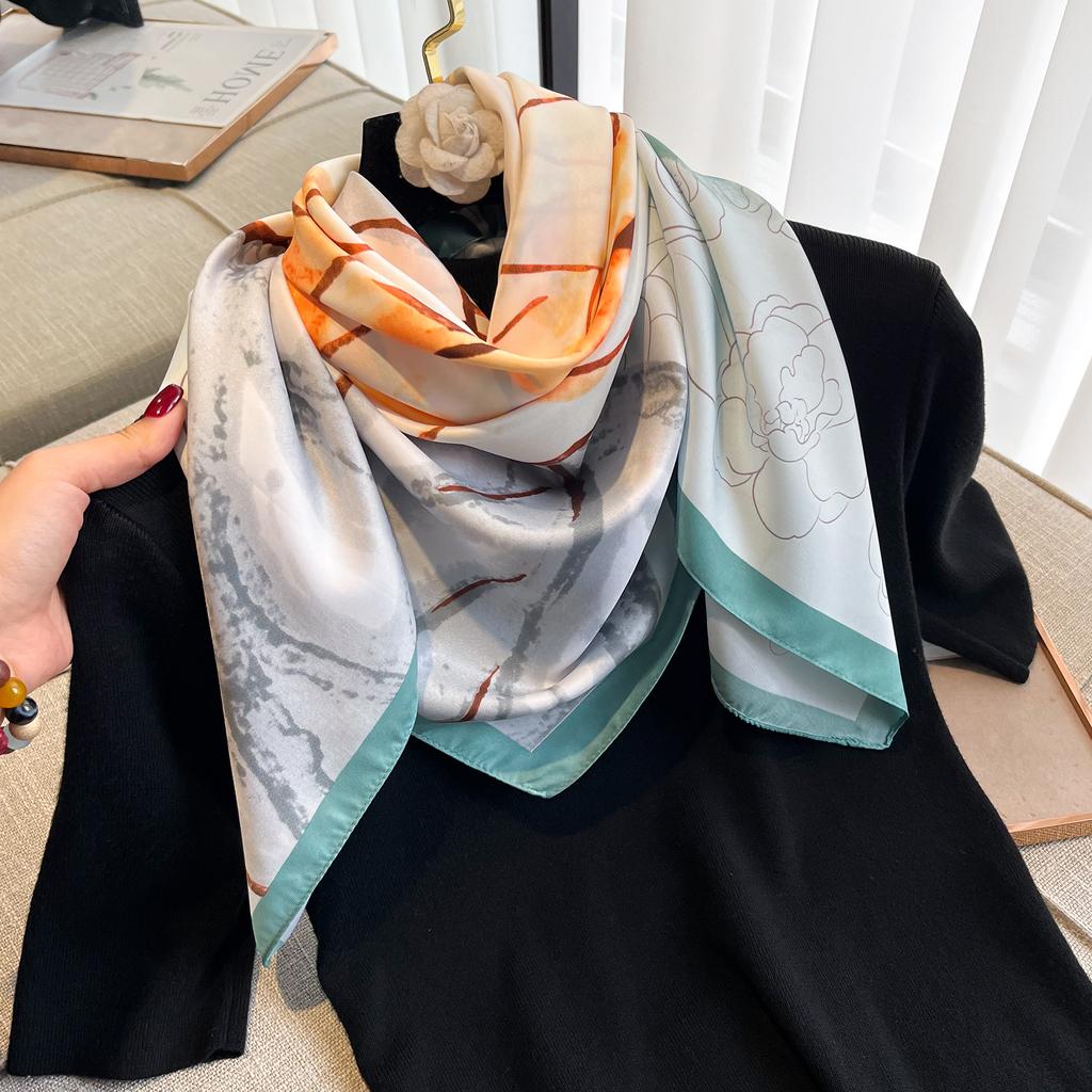 New Luxury Silk Shawl Camellia Scarf for Women Satin Hijab Fashion Wraps Neckerchief Female Hair Bands Ribbon Scarves Bandana