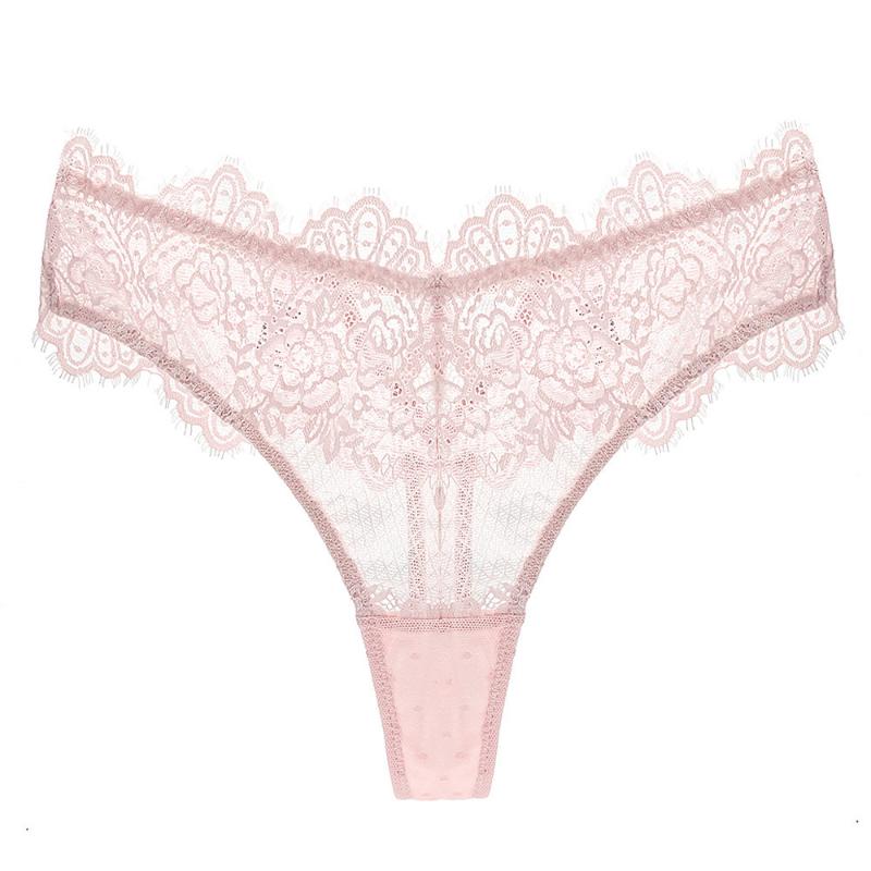Europe and America Low Waist Thong Lace Flower Mesh Seduction Hip Lift Perspective Women Sexy Hollow T Pants