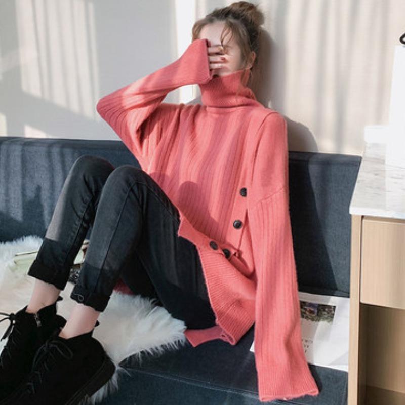 Осенние шикарные пуговицы, однотонные свободные пуловеры, женские свитера, модные, с длинным рукавом, повседневные, вязаные свитера, женские трикотажные топы, винтажные женские джемперы 25523