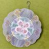Hanging Wind Spinner with Pink Roses and Green Leaves 360 Degree Rotating Metal Art Chime for Garden Balcony Decor