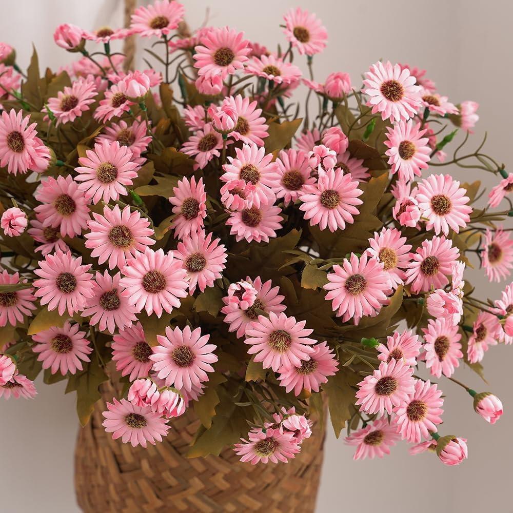 2 Pcs Fake Daisy Flowers Bouquets for Home Party Office Wedding Meeting Reception Table Decoration,Bulk High-end Lifelike Artificial Flowers