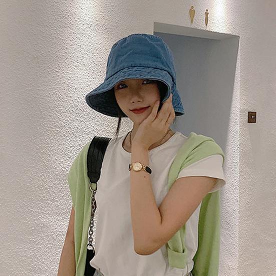 Denim Fisherman Hat Retro Style Unisex Sun Protection Basin Hat Flat Top Short Brim Solid Color Thin Bucket Hat