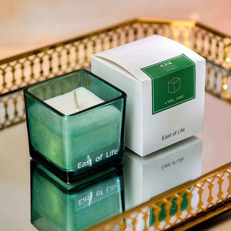 1Pc Handmade Soybean Wax, Square Glass Scented Candles, Plant Fragrance Essential Oil Ornaments, Exquisite Home Atmosphere Decoration