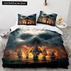 Vintage Sailboat King Queen Duvet Cover Nautical Ocean Bedding Set for Teens Adults Ship Fire Black 23pcs Polyester Quilt Cover