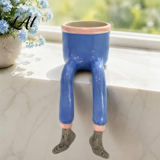Resin Succulents Pot with Drainage Funny Leggy Human Shaped Planter Creative Legs Sitting Figurine Flower Pot Unique Planter for Indoor Home