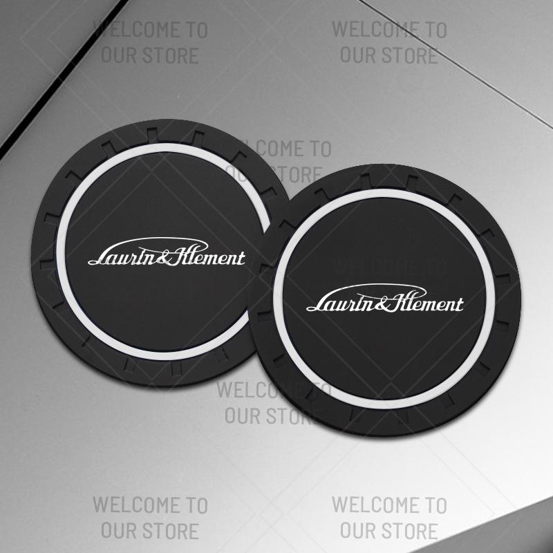 BYCP2 2pcs PVC For Skoda L&K LOGO Octavia Superb RS Karoq Kamiq Yeti Car Coaster Water Cup Anti-Slip Silicone Pads Interior Decoration