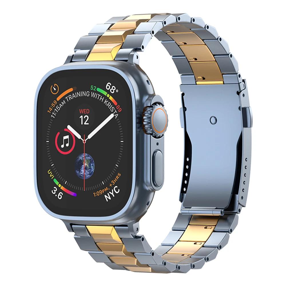 Титановый браслет для Apple Watch Band Ultra 2 49мм 10 46мм Металлический Роскошный Мужской Ремешок для Series 9 8 7 6 5 4 SE 45мм 44мм Браслет на запястье