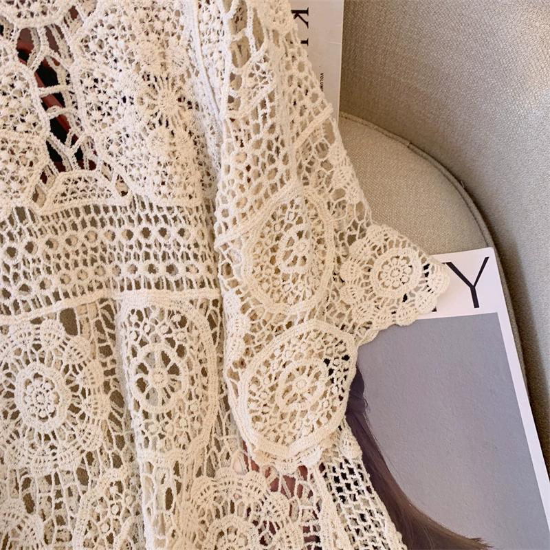 Dimanaf 2025 New Summer Women Long Knitted Dress Asymmetry Sleeve Basic Fashion Lace Dresses Casual Loose