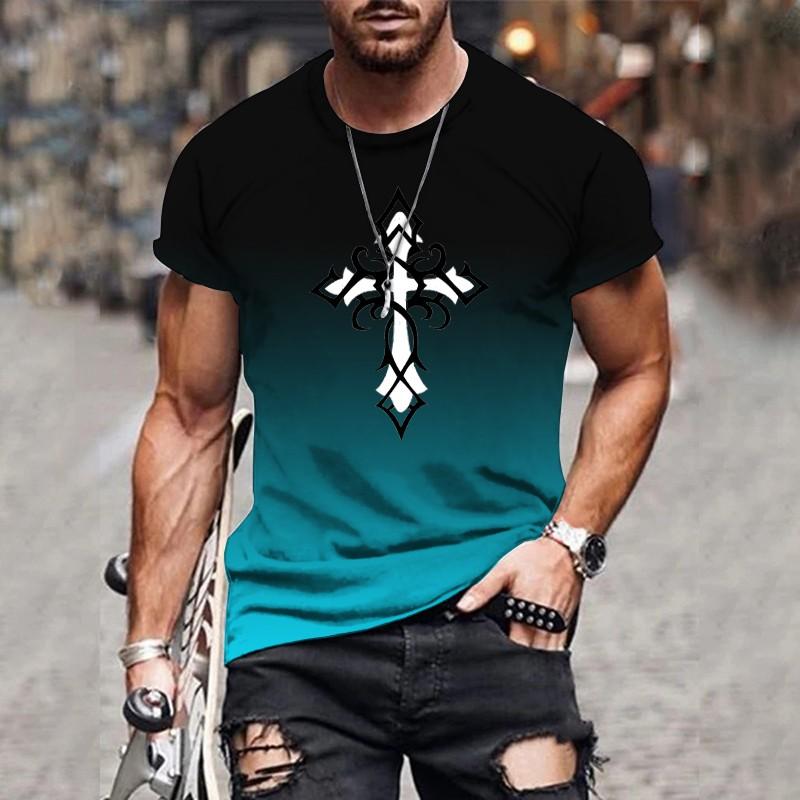 Модная 3D-печать с градиентным принтом, мужская летняя популярная спортивная и досуговая универсальная футболка с круглым вырезом, пуловер