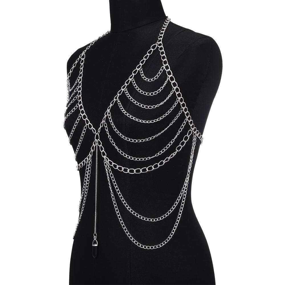 Цепочка для тела для женщин Цепочка с камнем из кварцевого кристалла Металлический топ-портупея для тела Сексуальные аксессуары Ювелирные изделия