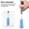 Silicone Bottle Brush with Stainless Steel Long Handle Press-Rotating Design Soft Bristle Cup Brush Stain Remover Tool