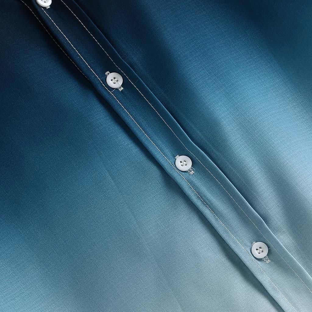 Мужская свободная блузка, дышащая рубашка с градиентом и отложным воротником с короткими рукавами