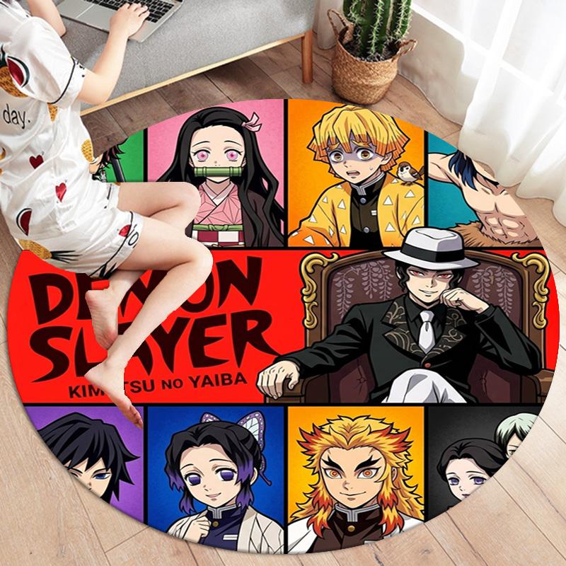 Demon Slayer Round Area Rug Carpet Rug For Living Room Bedroom Sofa Playroom Decor Nonslip Floor Mat