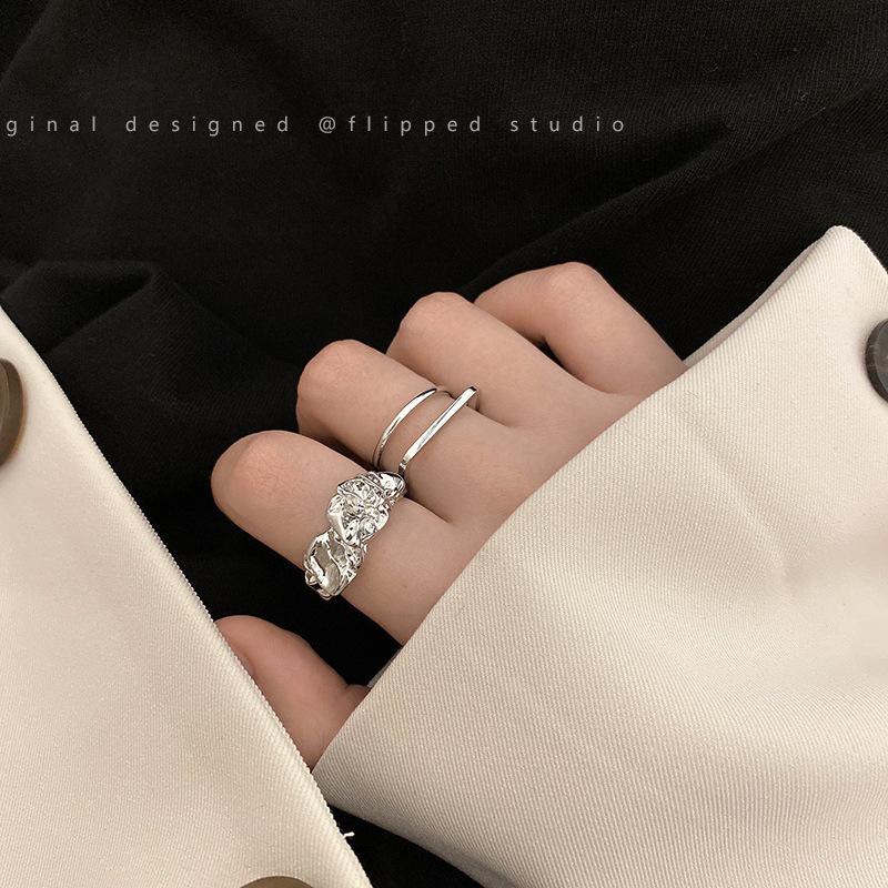 Irregular fold double joint ring two-piece set women's niche fashion personality cold wind open index finger ring
